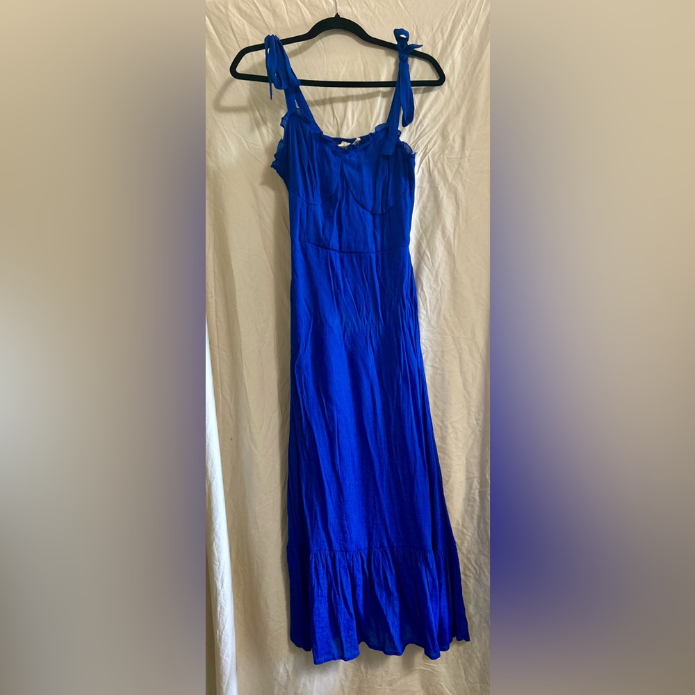 Blue Pleated Tiered Maxi Sundress
